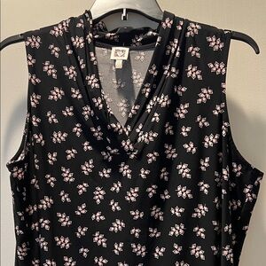 Anne Klein Black and Pink Floral Blouse